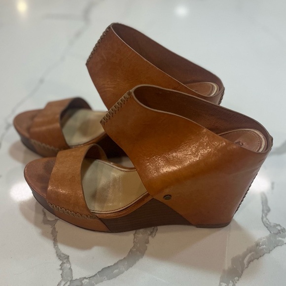 Trask Brown Leather Riki Wedge Sandal Anthropologie  - Size 8 - Picture 3 of 11